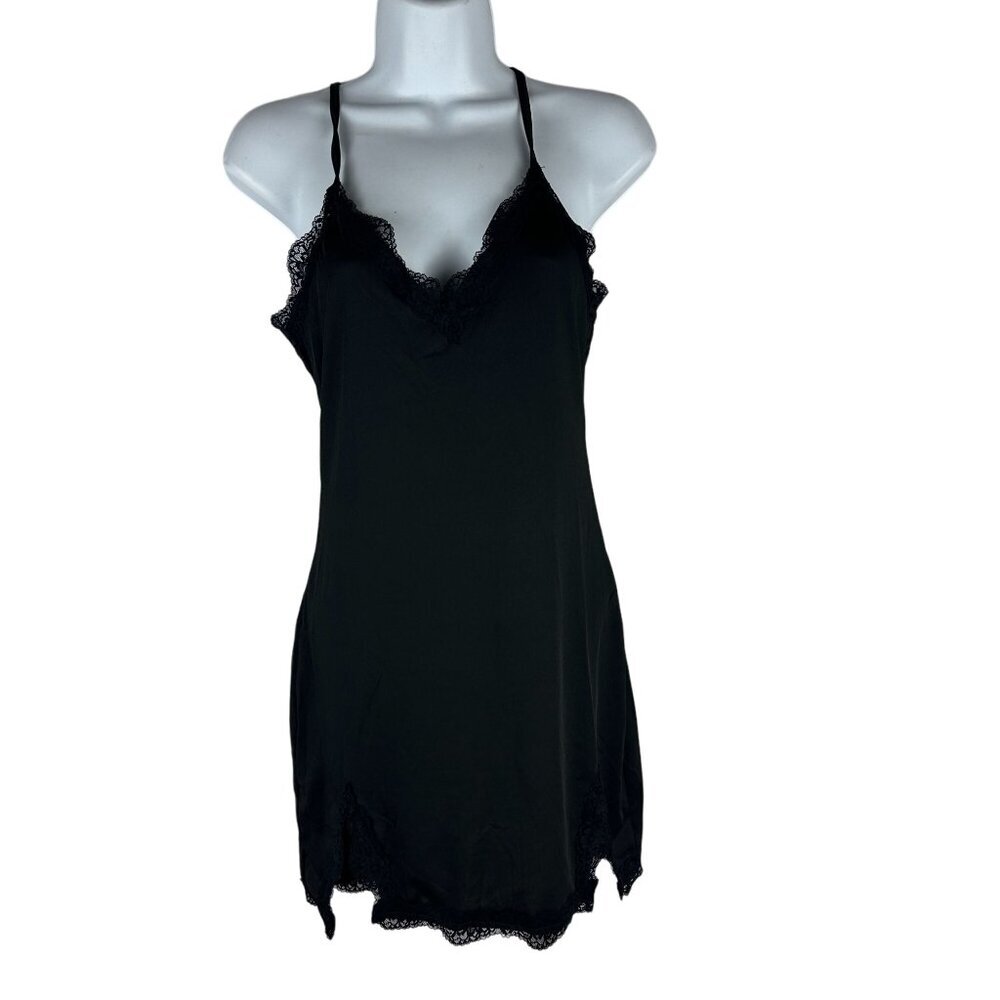 Black Lace Trim Slip Dress - Size S